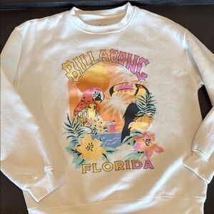 Billabong White Crewneck Sweater with Tropical Graphic Florida size Large